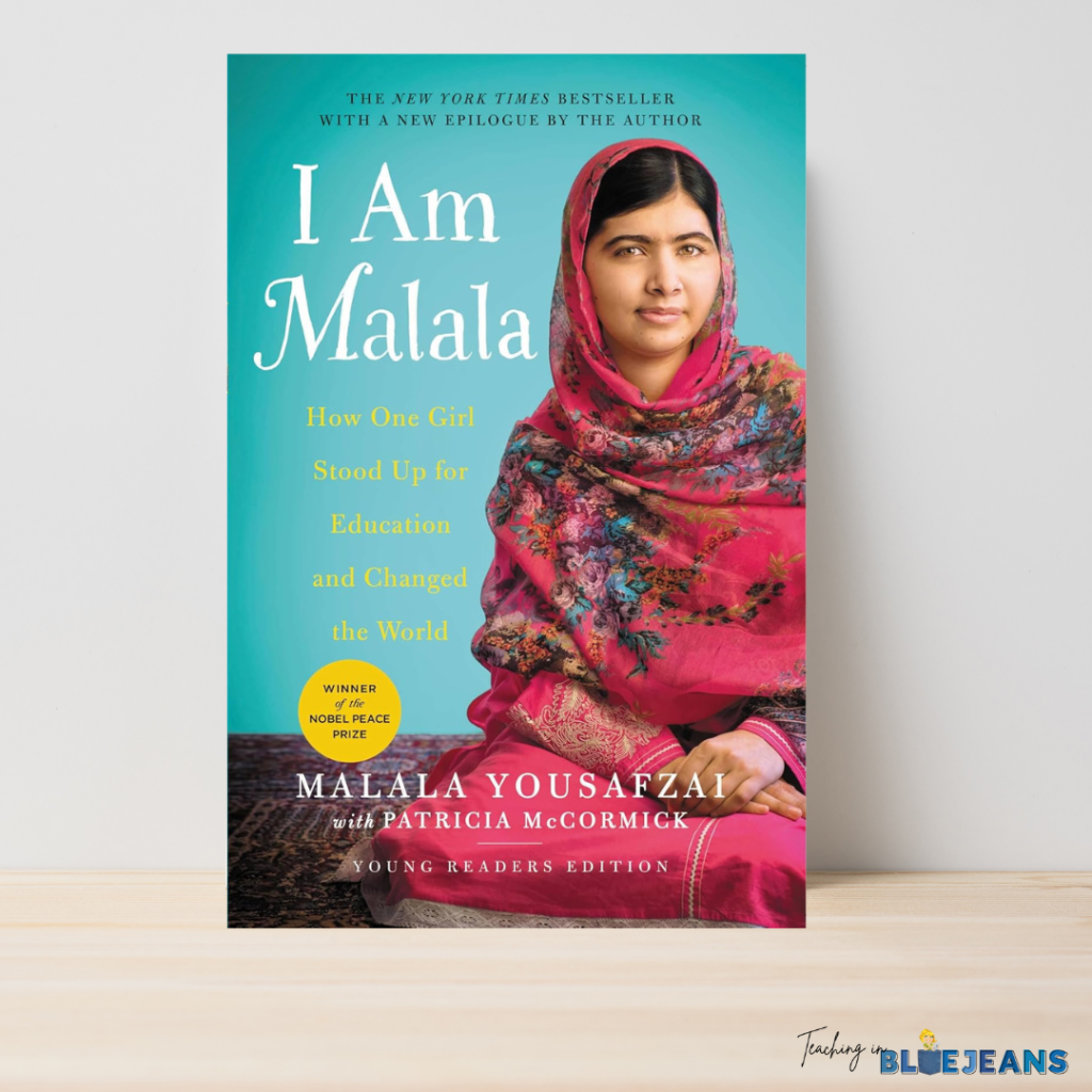 This image highlights "I Am Malala", an inspiring book to share with students.