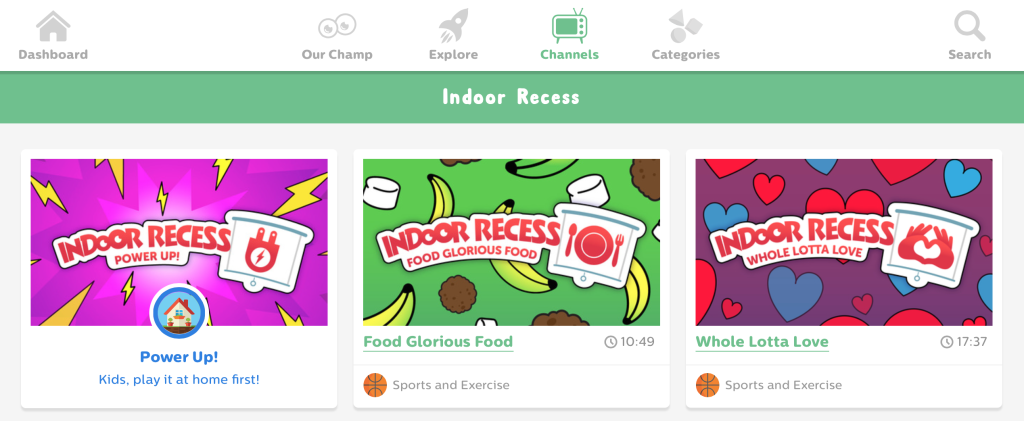 In your Dashboard you can find all the Indoor Recess Mixes under the Channels area. Just look for Indoor Recess.