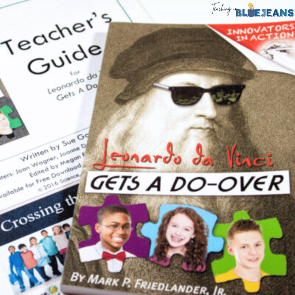 This photo shows "Leonardo DaVinci Gets a Do-Over", a book about science for the classroom.