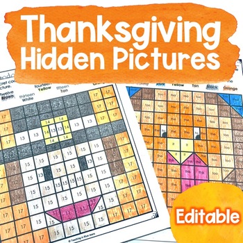 Thanksgiving hidden picture puzzles that are editable for any skill or concept