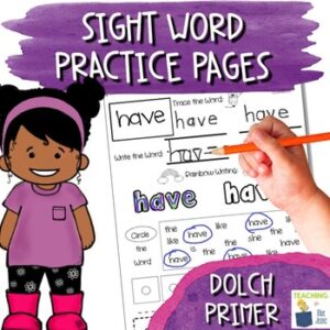 sight word practice pages for the dolch primer word list
