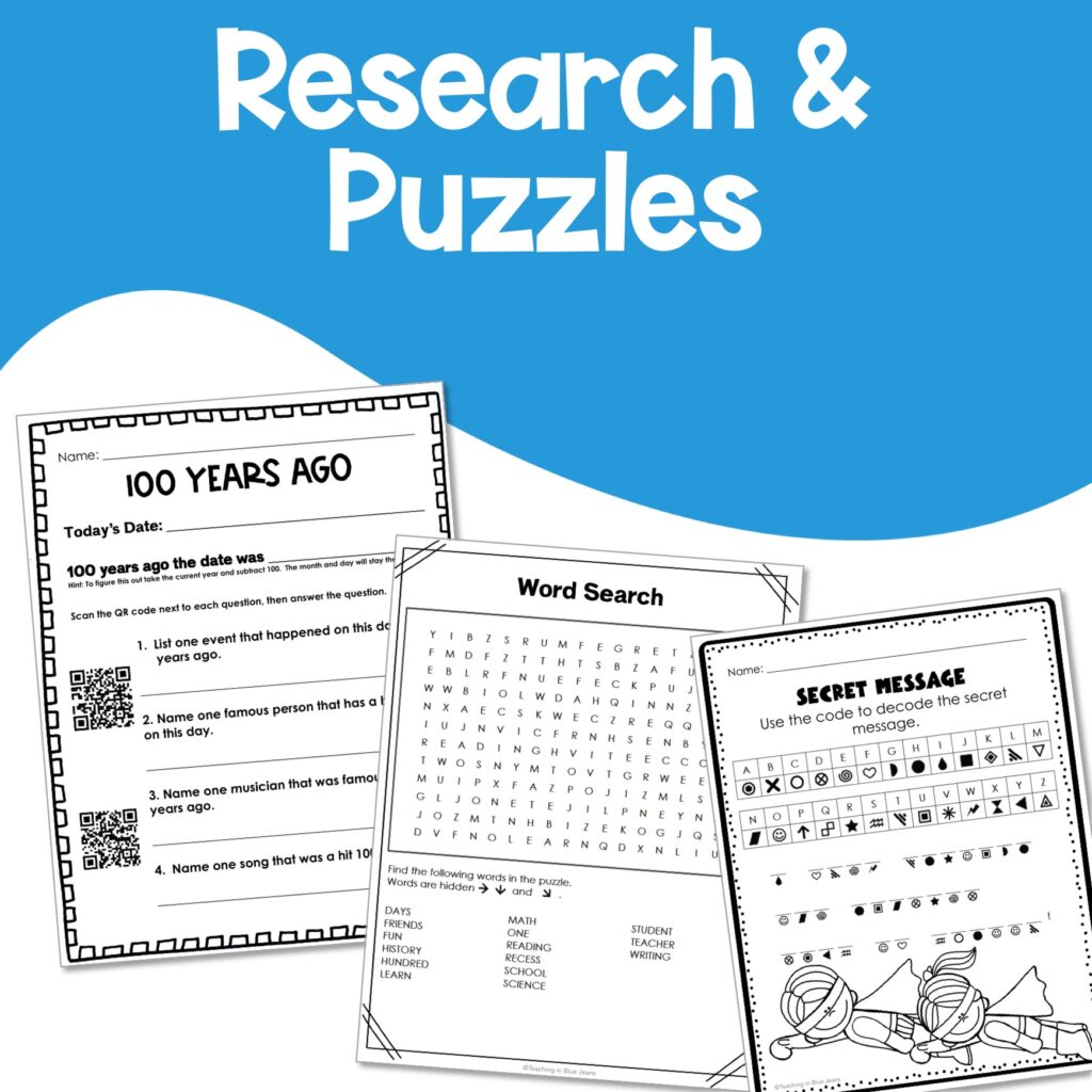 100th Day of School Activities – No Prep Writing, Math, Craft, and ...