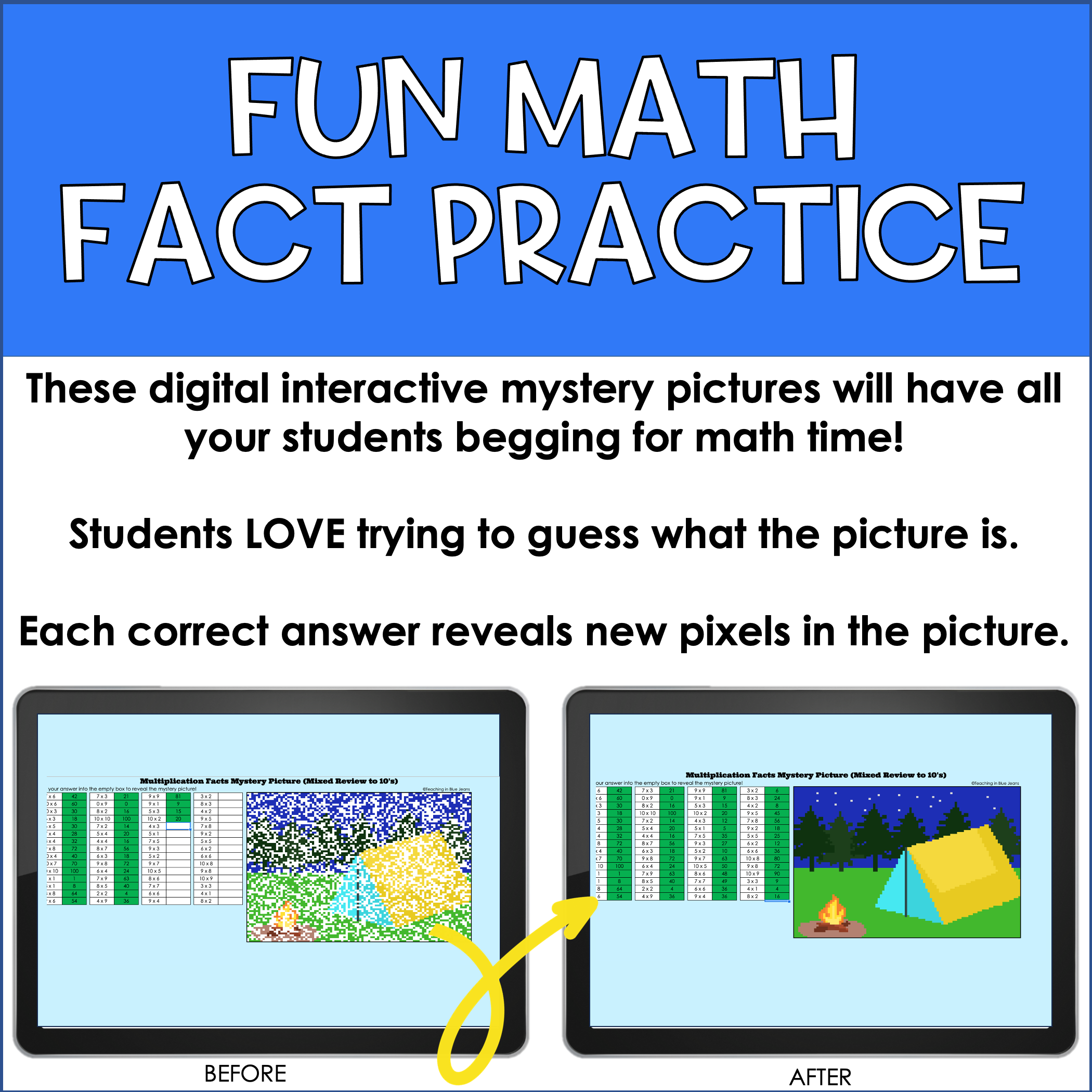 Division mystery picture activity for practicing division math facts to 10s