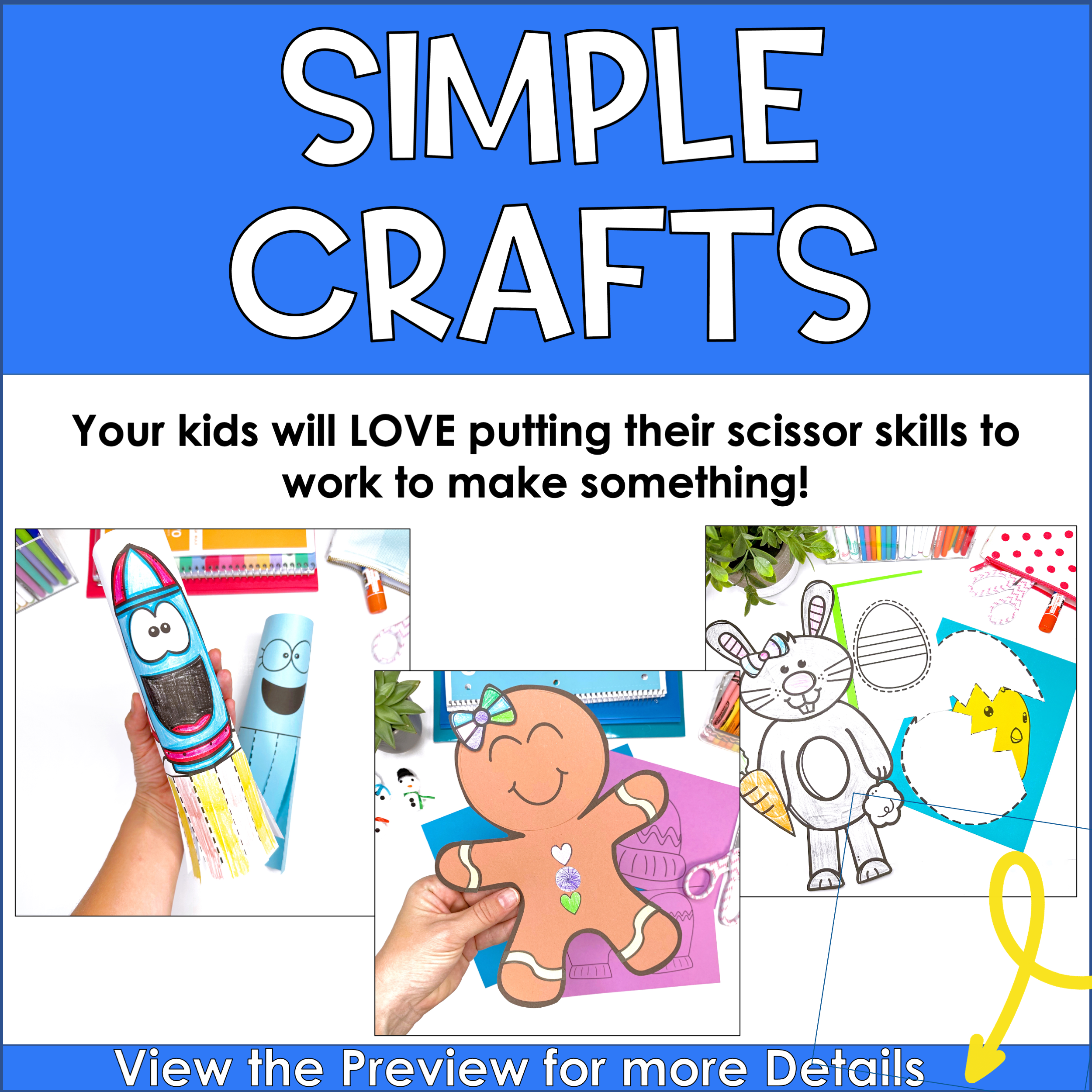Scissor skills bundle with nonseasonal, fall, winter, spring, and summer themed crafts and fine motor activities.