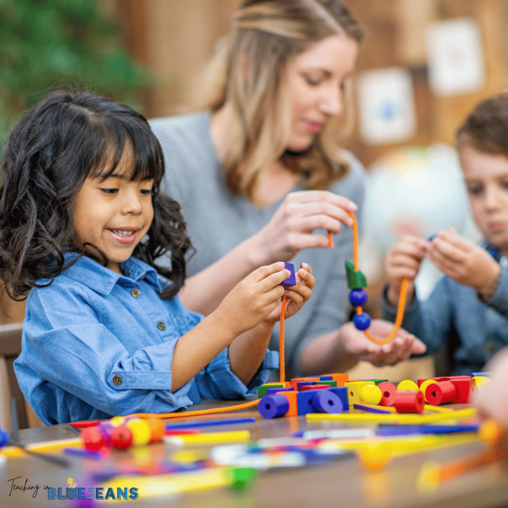 The lacing movement like found in stringing beads or using lacing cards is a great one for imiproving fine motor skills.