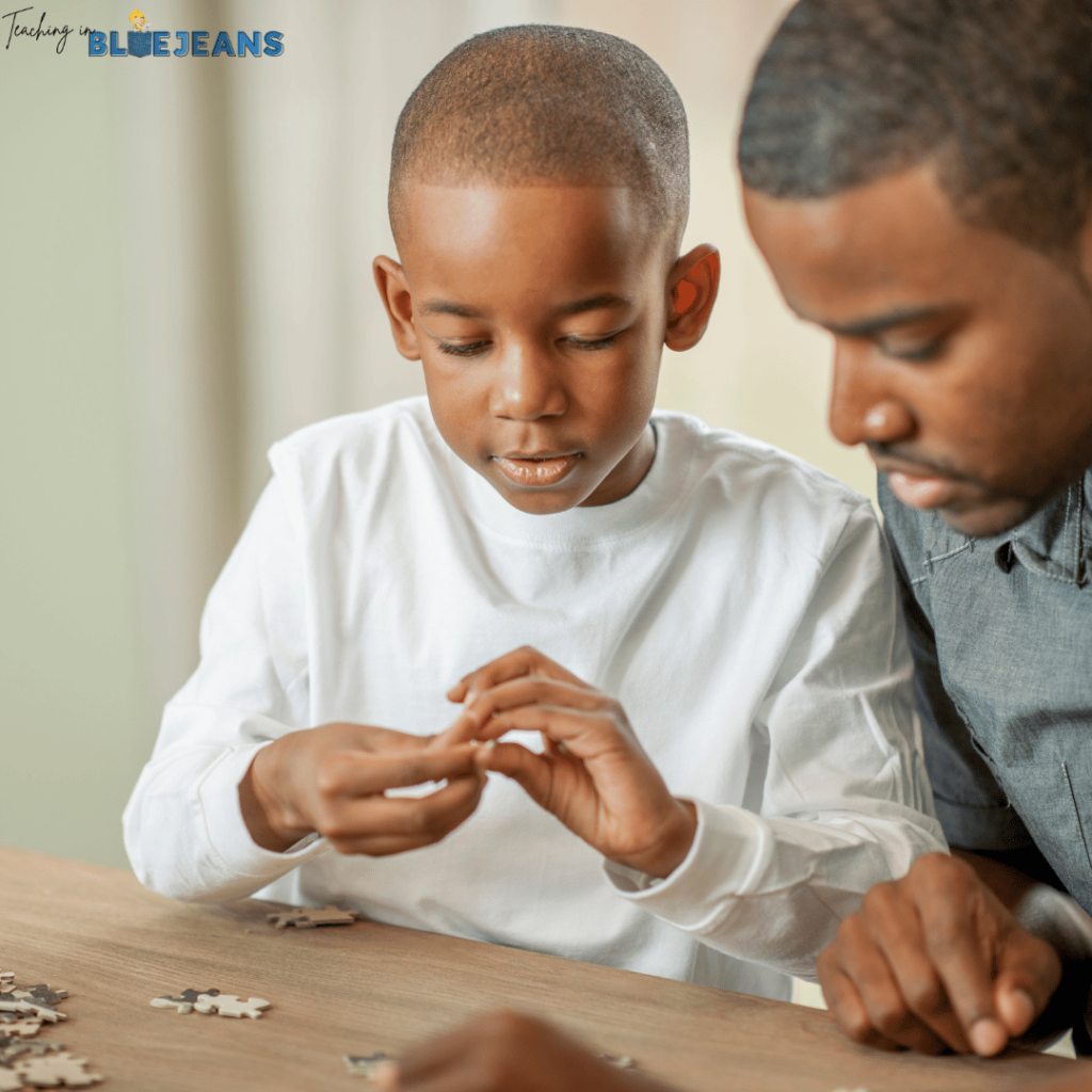 Working on puzzles at home is a great way to incorporate fine motor skills practice into family events.