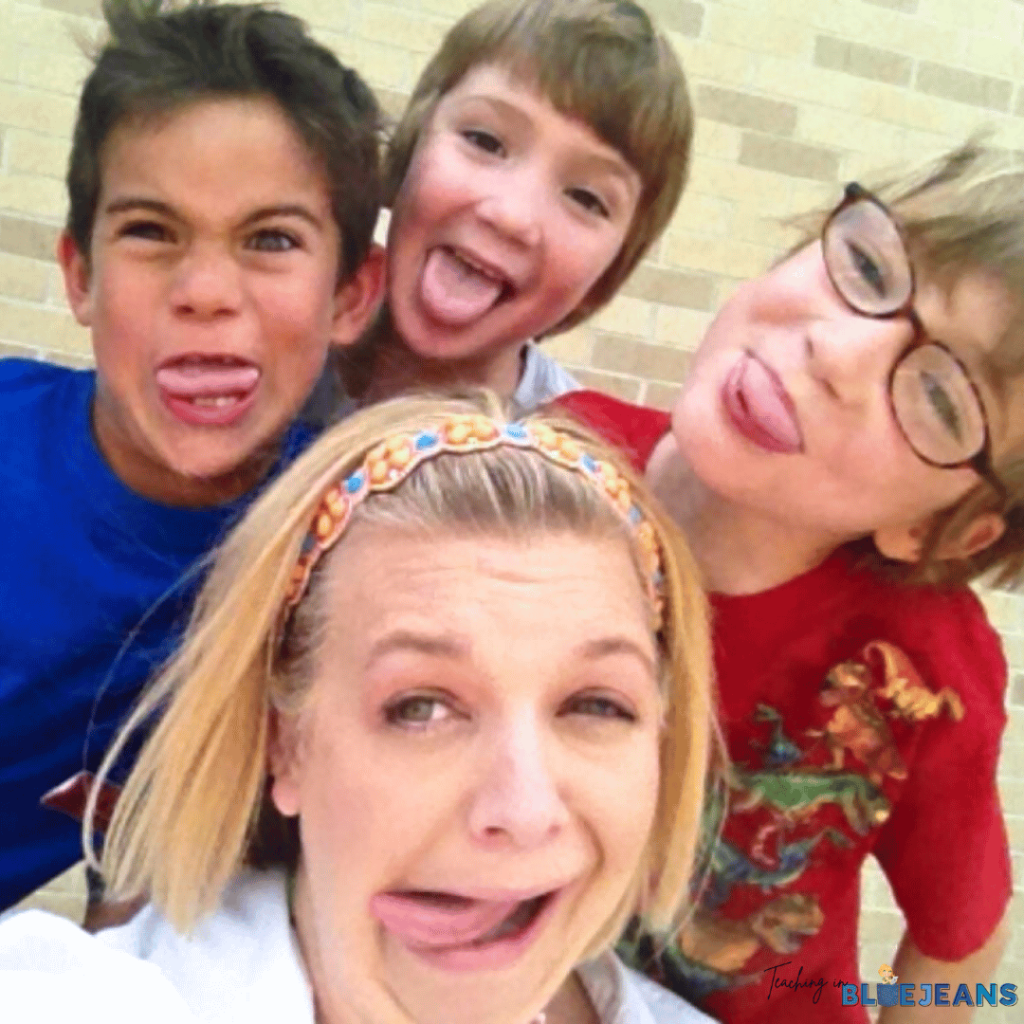 This image shows an example of a teacher (me) enjoying time being silly with students.