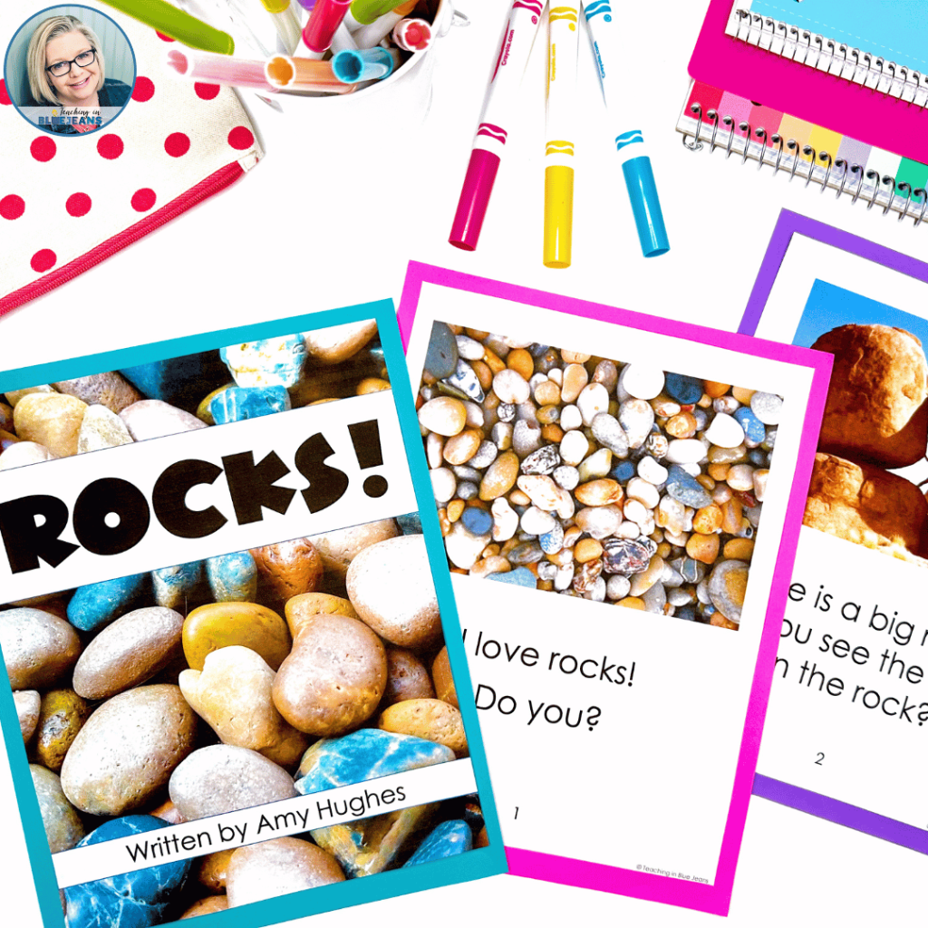 This image shows the rocks activities emergent readers that introduce important vocabulary for the unit.