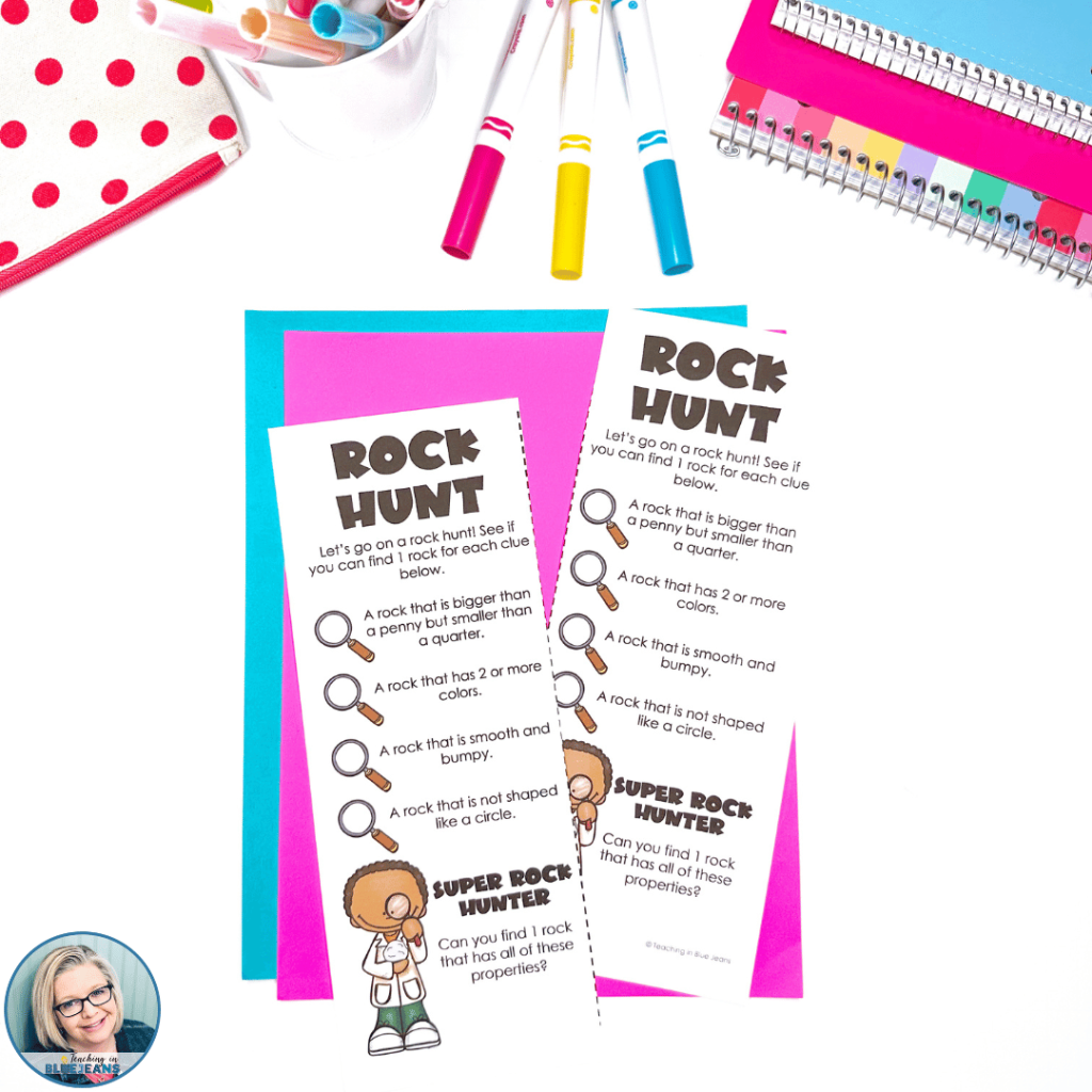 This image shows the rock hunt for the rocks activities cross curricular unit.