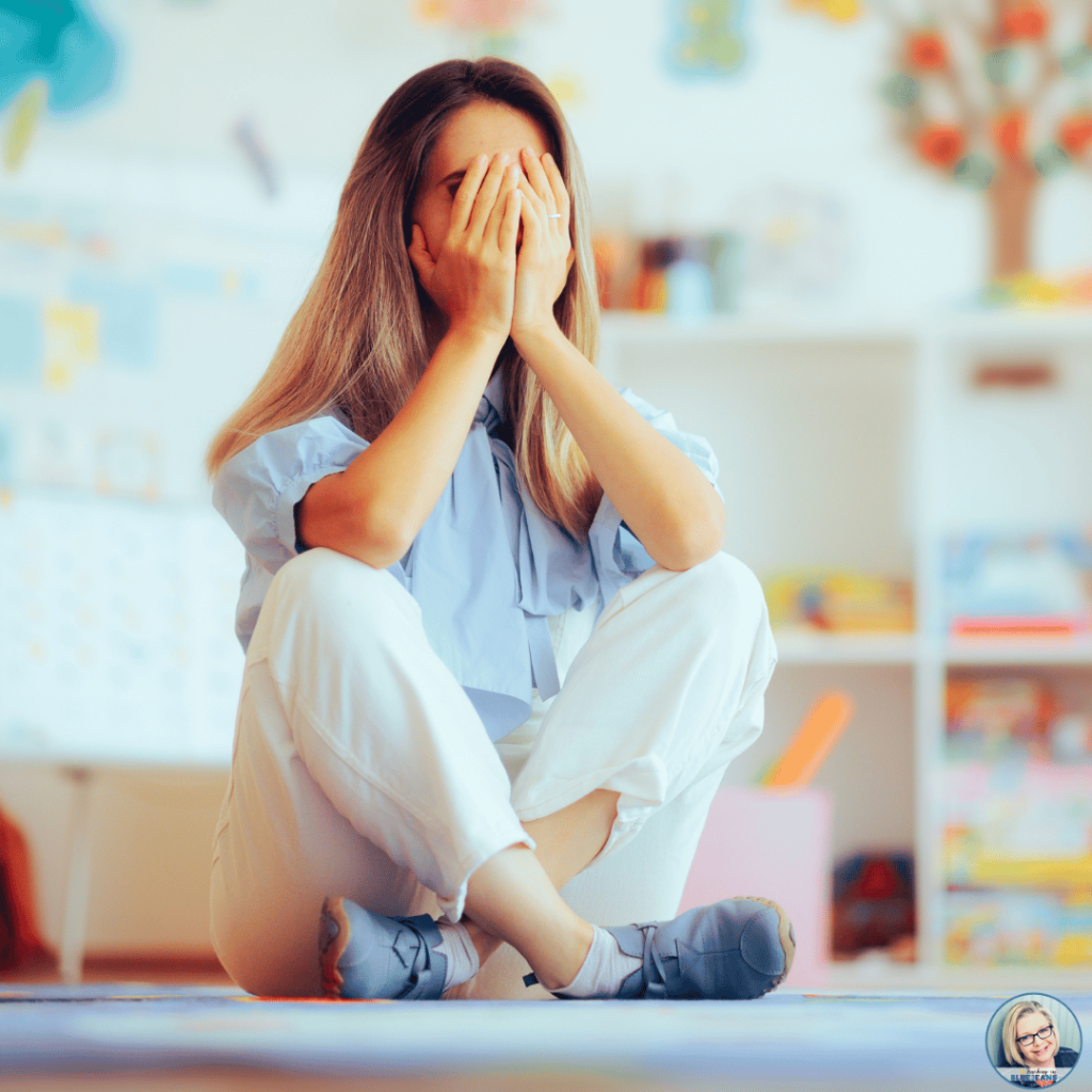 This image shows a teacher that needs to decompress with a brain break.