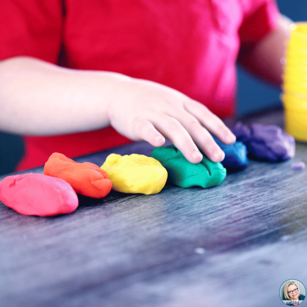 Using playdough for pattern building activities allows students to recognize order and predictability in math.