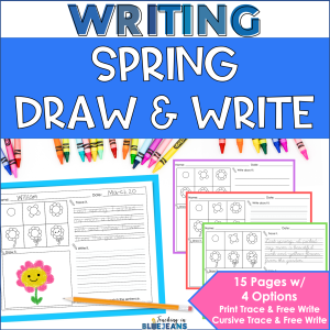 Spring themed directed drawing and writing with cursive and print handwriting practice.