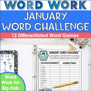 January word challenge with spelling and phonics worksheets.