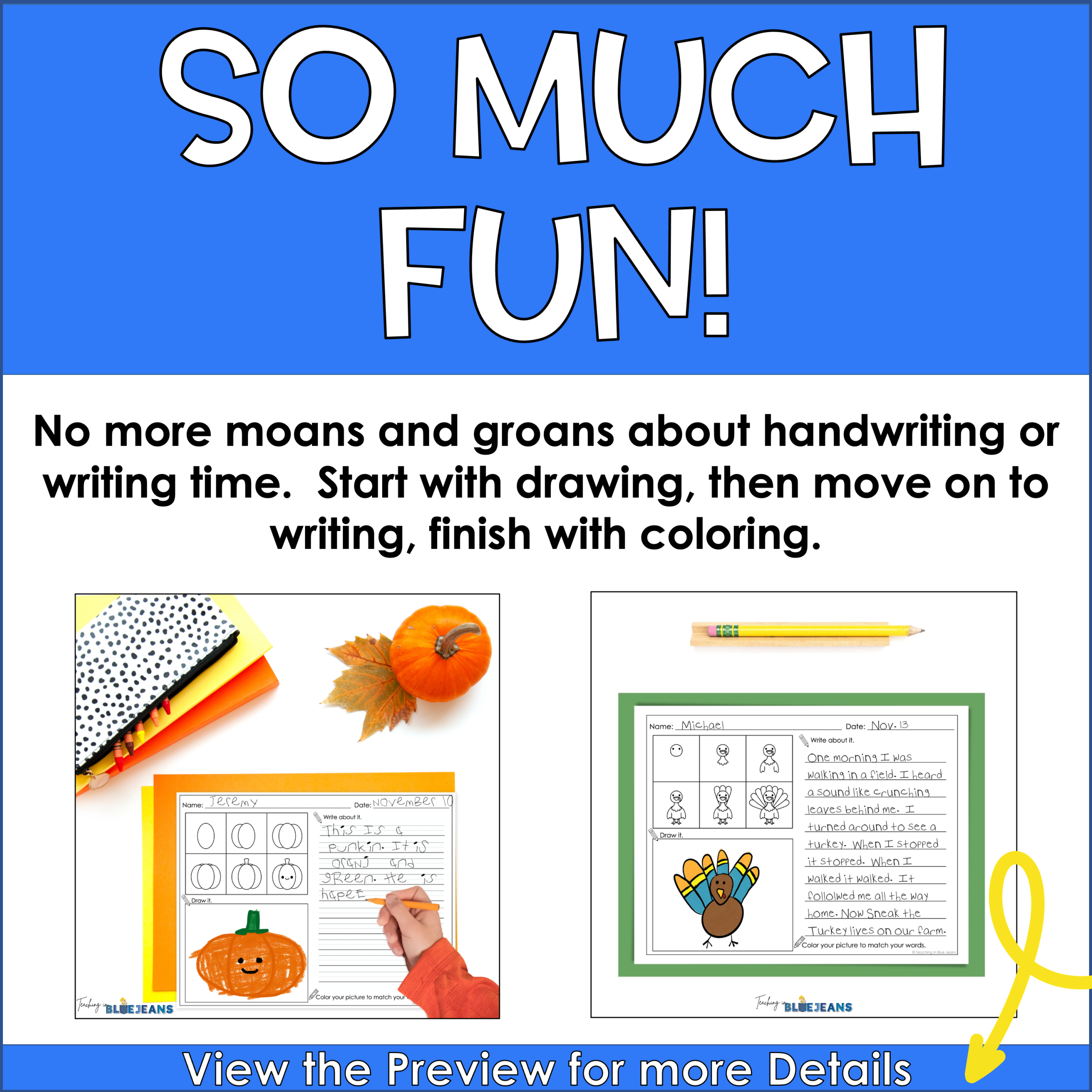 Thanksgiving directed drawing and writing practice activities for kids.