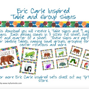 Eric Carle Inspired Classroom Decor Table and Group Signs