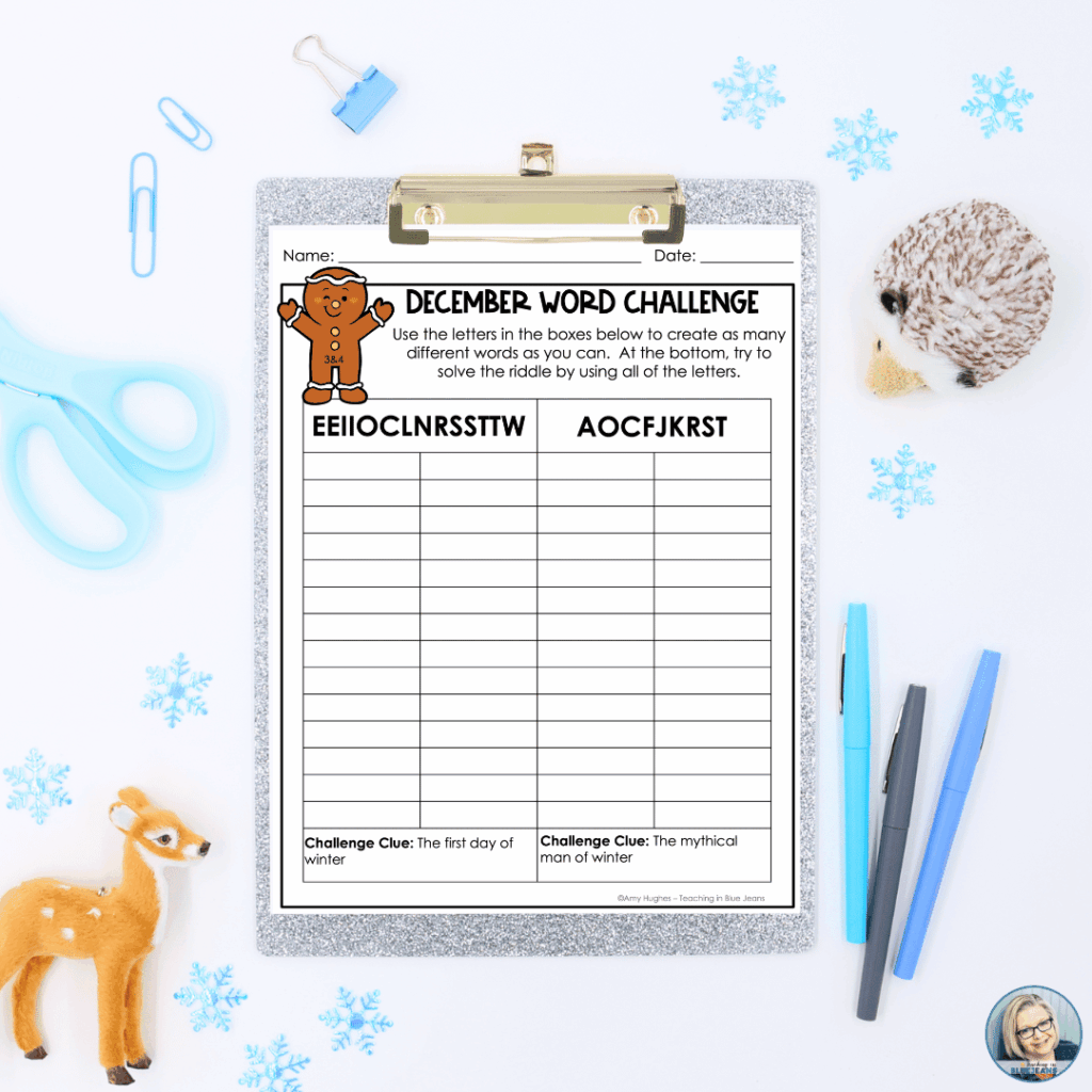 The December Work Work Activities are printable pages that are set up as word challenge games.