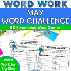 May Word Challenge with spelling and phonics word building games.