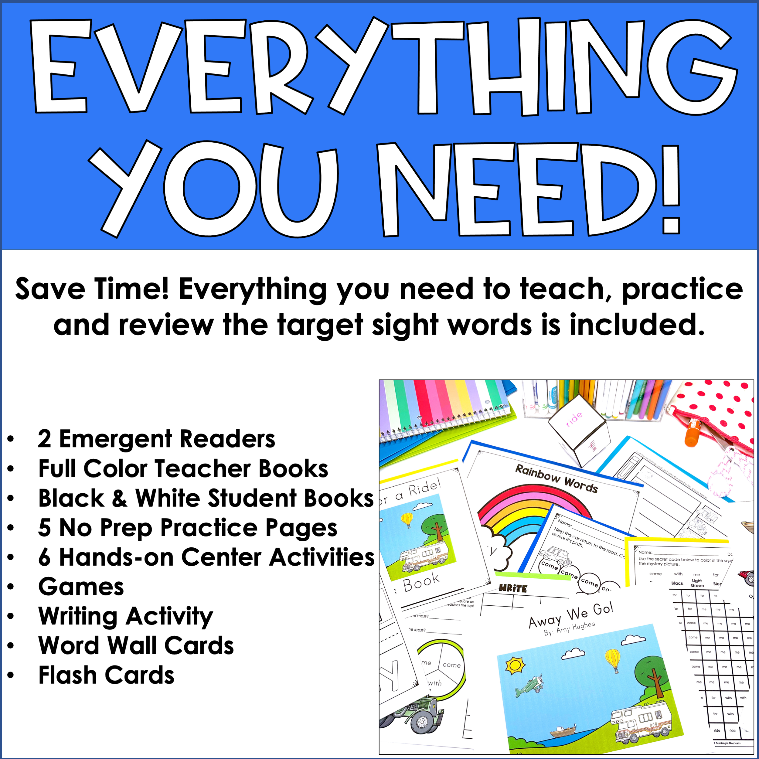 Transportation themed sight word activity set with various readings and games.