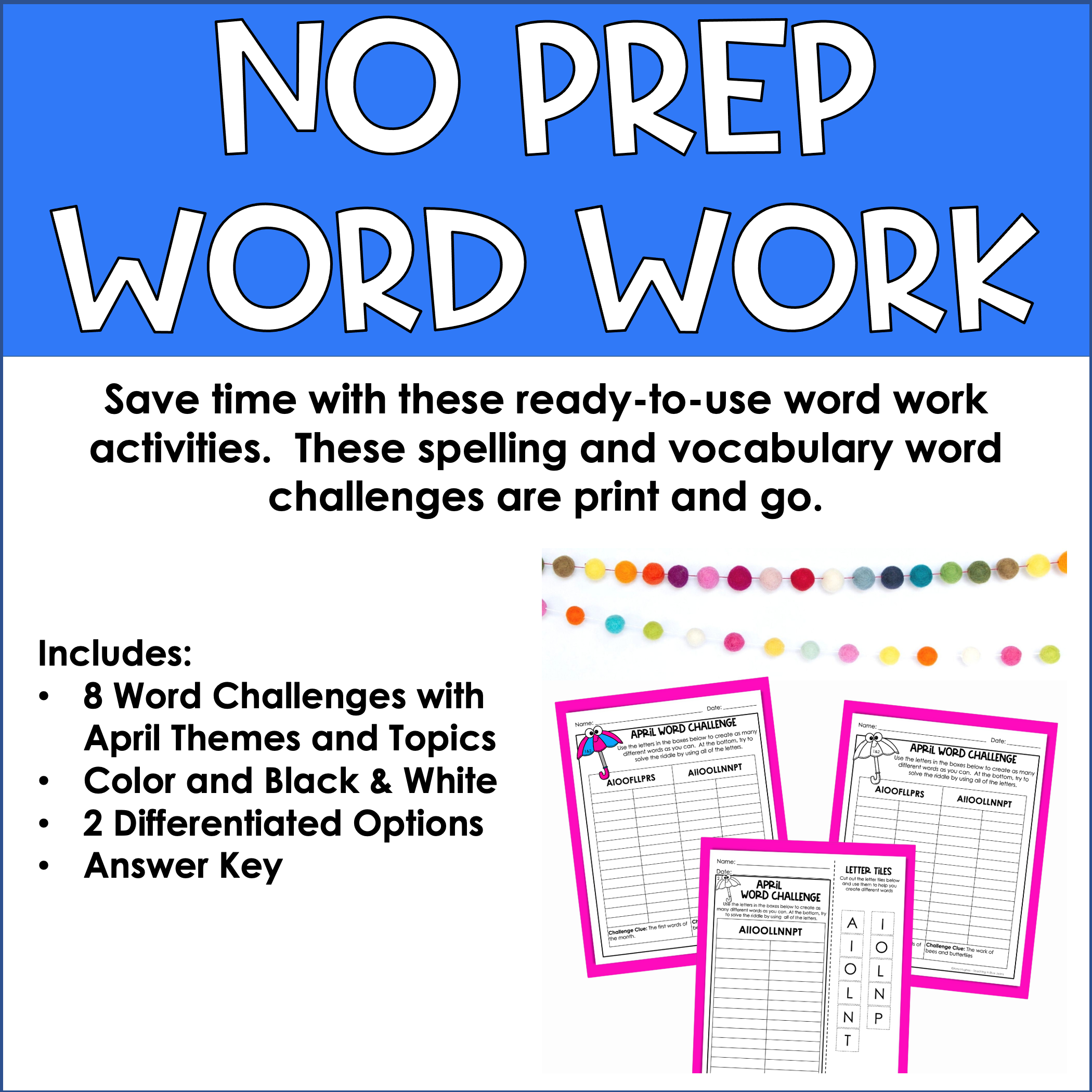 April word challenge for building words for language arts activities.