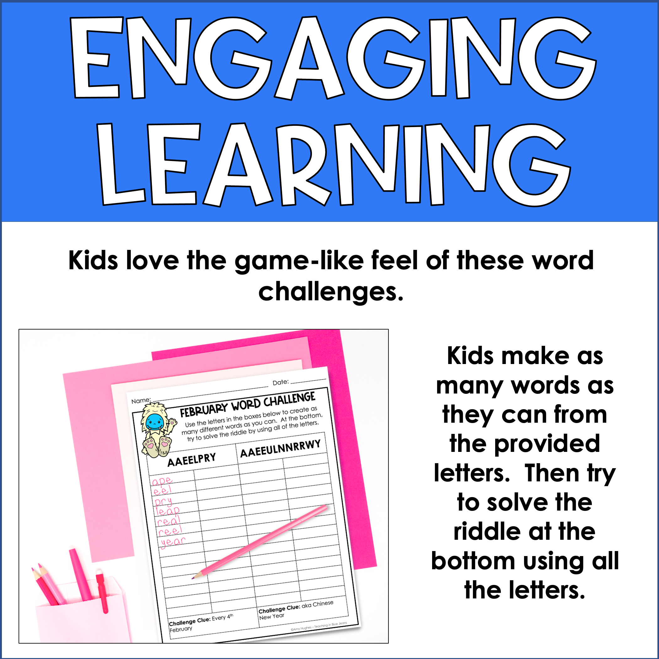 February word challenge with word building activities.