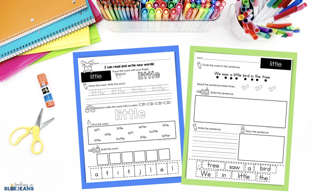 Sight word practice pages for kids learning to read and spell sight words and high frequency words. Help to improve reading fluency and reading comprehension.