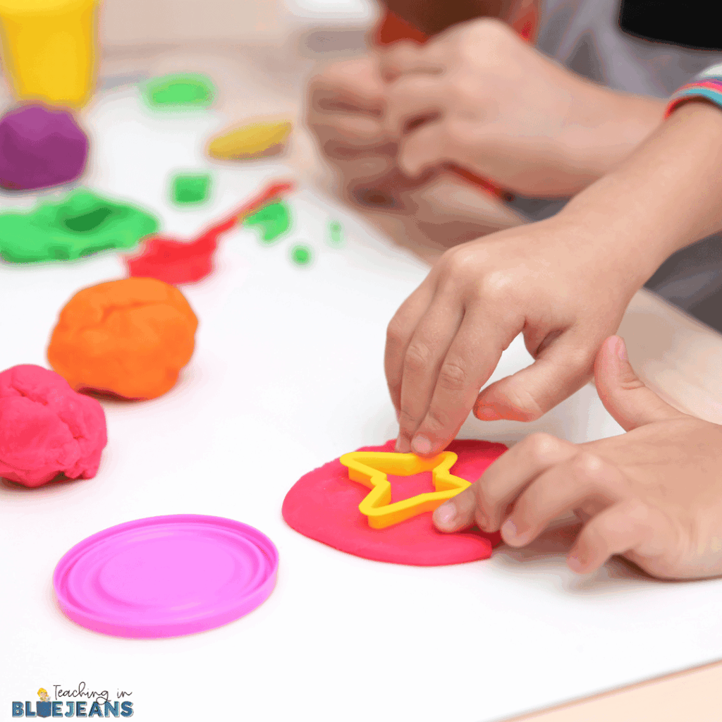 Kids love free play time with play dough. Build fine motor strength with this creative and easy to set up center.